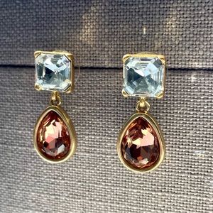 Oscar de la Renta Crystal Drop Earrings Pink + White